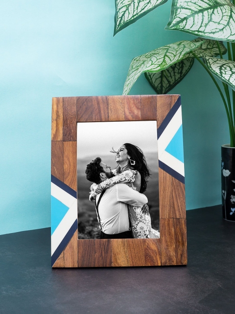 Golden Peacock Brown & Grey-Melange Printed Chevron Bone Wooden Photo Frame