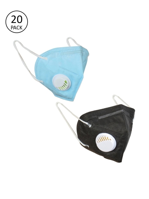 OOMPH Unisex Pack of 20 Solid 5-Ply Anti-Pollution Reusable KN95 Masks, Blue