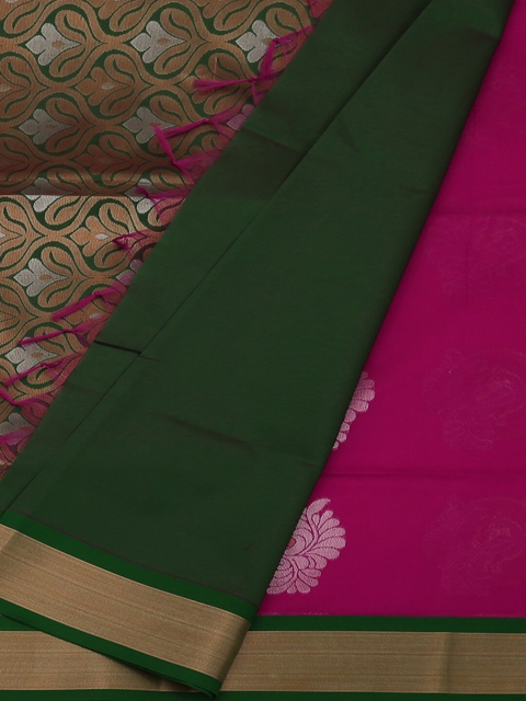 Pothys Pink & Green Silk Cotton Woven Design Saree