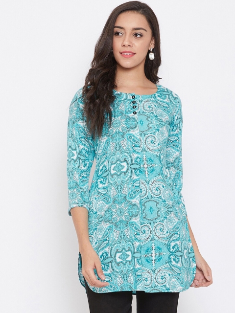 Tissu Sea Green & White Floral Printed Kurti