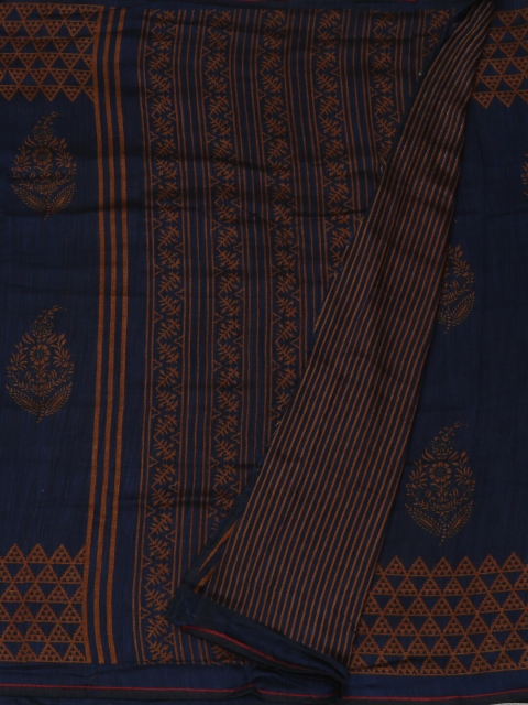 Pothys Navy Blue & Orange Jute Silk Printed Saree