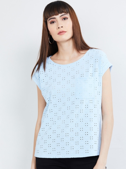 max Women Blue Self Design Top