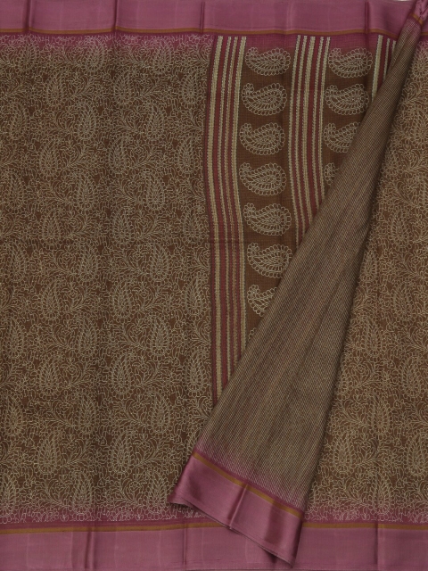 Pothys Brown Printed Linen Blend Saree