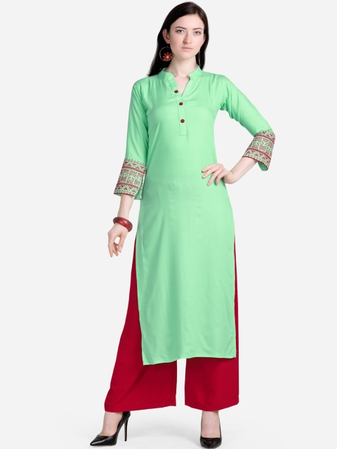 Florence Women Green & Red Self Design Kurta with Palazzos