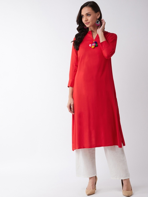 InWeave Women Red Solid A-Line Kurta