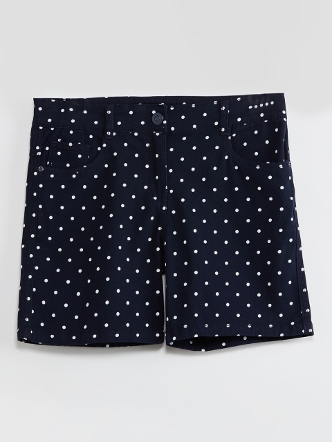 max Girls Blue Polka Dots Printed Regular Fit Shorts