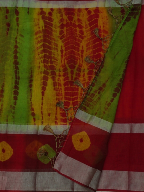 Pothys Multicoloured Colourblocked Linen Blend Saree, Multi