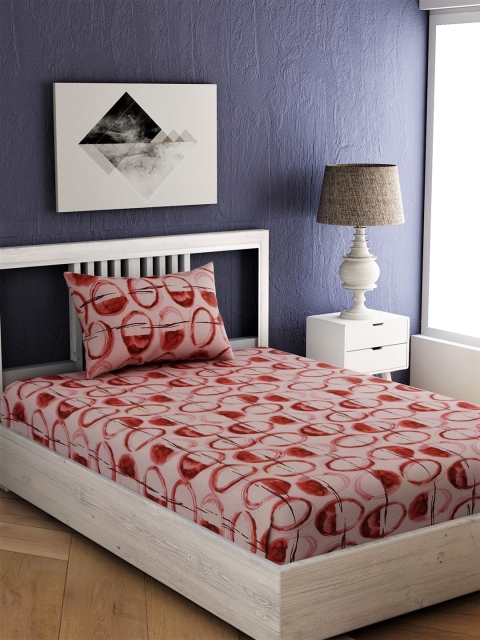 EverHOME Pink Geometric 144 TC Cotton 1 Single Bedsheet with 1 Pillow Cover