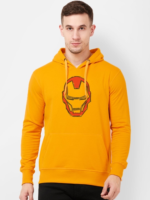 Free Authority Men Yellow Iron Man Print Hooded Sweatshirt