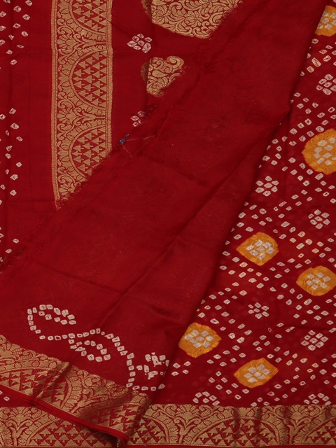 Pothys Maroon Art Silk Printed Bandhani Saree