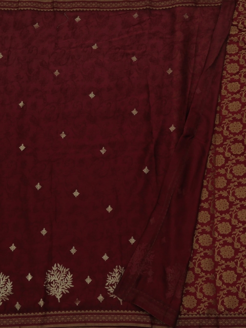 Pothys Maroon Embroidered Poly Georgette Saree