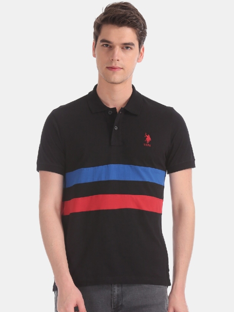 U.S. Polo Assn. Men Black & Navy Blue Striped Polo Collar T-shirt