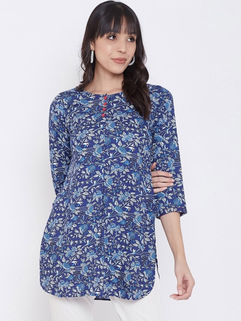 Tissu Women Blue & White Floral Printed Kurti