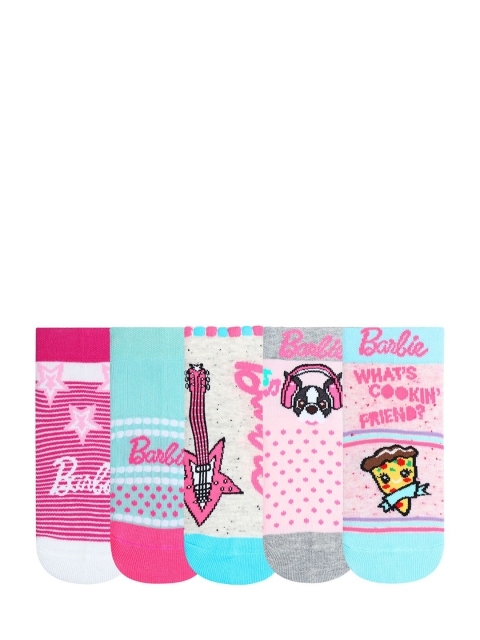 Bonjour Girls Pack of 5 Assorted Barbie Patterned Ankle Length Socks