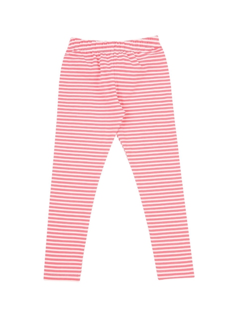 Pantaloons Junior Girls Pink & Off-White Striped Ankle-Length Leggings
