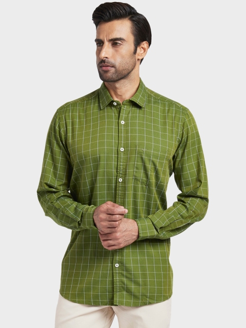 ColorPlus Men Green Regular Fit Checked Casual Shirt