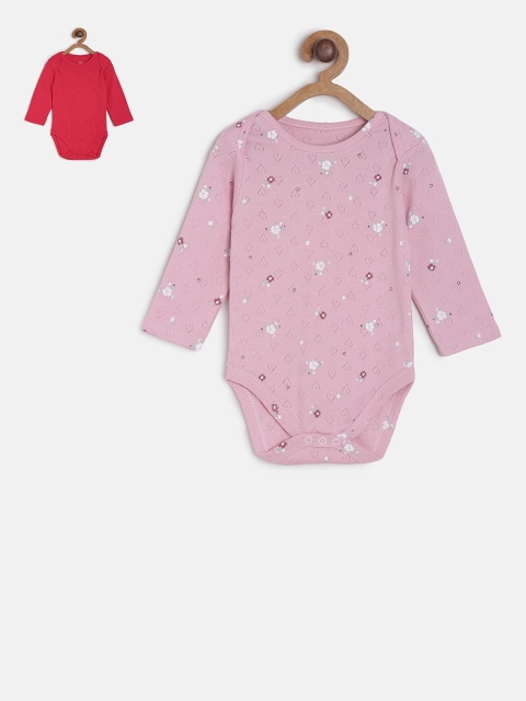 MINI KLUB Girls Pack of 2 Self Design Bodysuits, Red