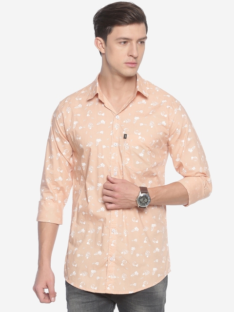 LEVIZO Men Peach-Coloured Premium Regular Fit Printed Casual Shirt