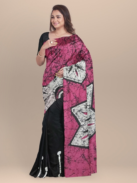 BharatSthali Magenta & Black Pure Cotton Printed Saree
