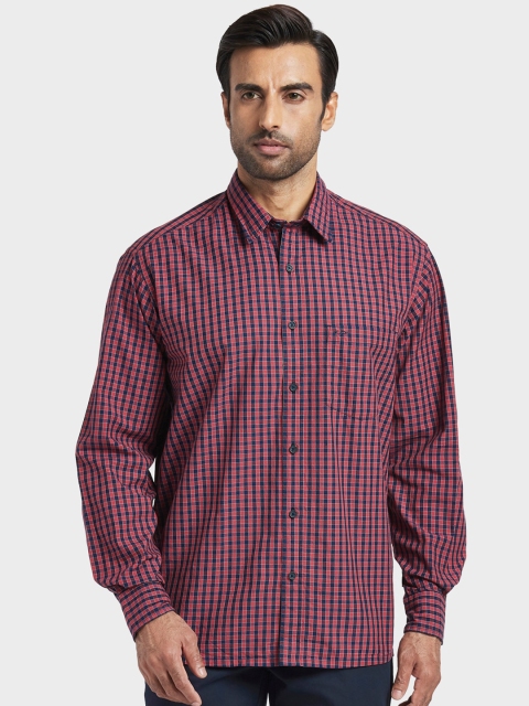 ColorPlus Men Red Regular Fit Checked Casual Shirt