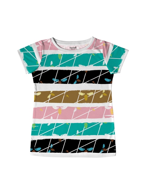 mezmoda Girls Multicoloured Striped Round Neck T-shirt, Multi