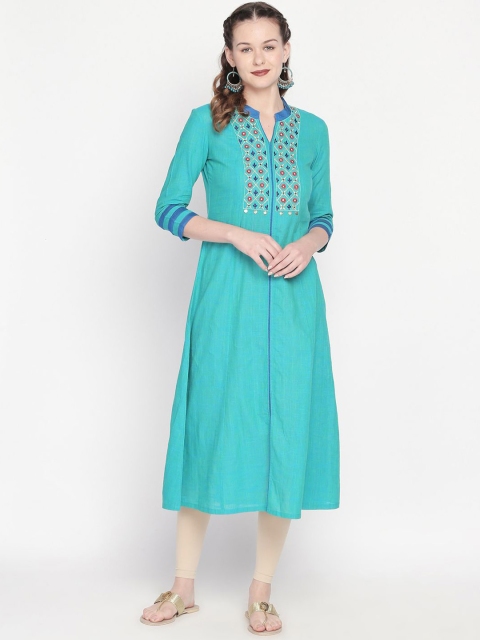 Lobaanya Women Turquoise Blue Yoke Design Anarkali Kurta