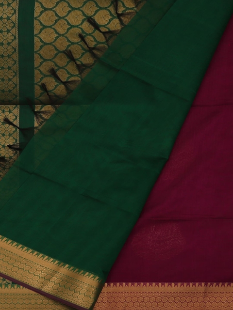 Pothys Maroon & Green Silk Cotton Printed Saree