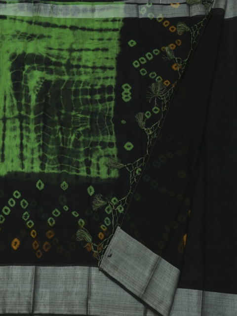 Pothys Green & Black Linen Blend Printed Saree