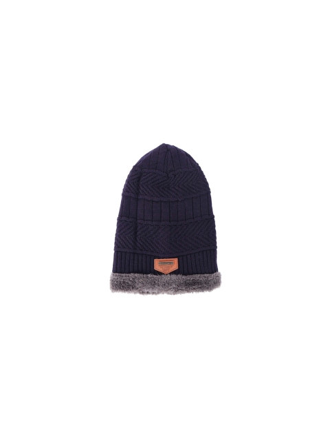 Bunnywave Unisex Navy Blue Self Design Beanie