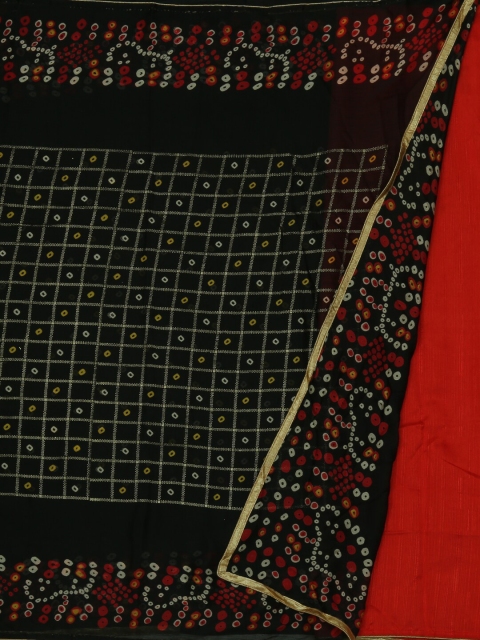 Pothys Black & Red Poly Georgette Printed Bandhani Saree