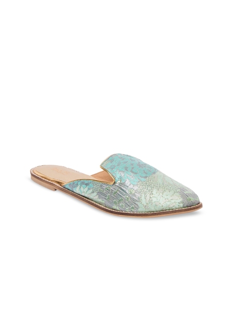 Inc 5 Women Turquoise Blue Woven Design Mules