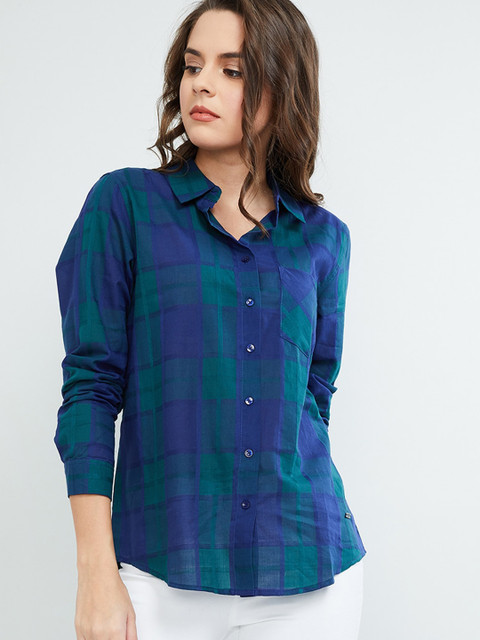 max Women Navy Blue & Green Regular Fit Checked Casual Shirt 
max Women Navy Blue & Green Regular Fit Checked Casual Shirt