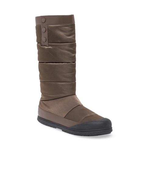 CHARLES & KEITH Women Olive Green Solid PU High-Top Flat Boots