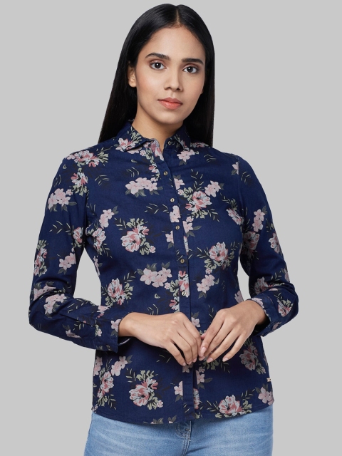 Park Avenue Woman Women Blue & Pink Regular Fit Printed Casual Shirt