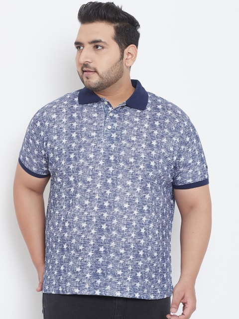 bigbanana Men Navy Blue Printed Polo Collar T-shirt