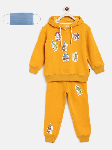 Lil Tomatoes Boys Mustard Yellow Printed Tracksuit