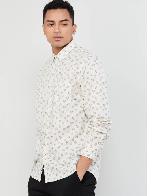 max Men Off-White & Beige Regular Fit Printed Casual Shirt