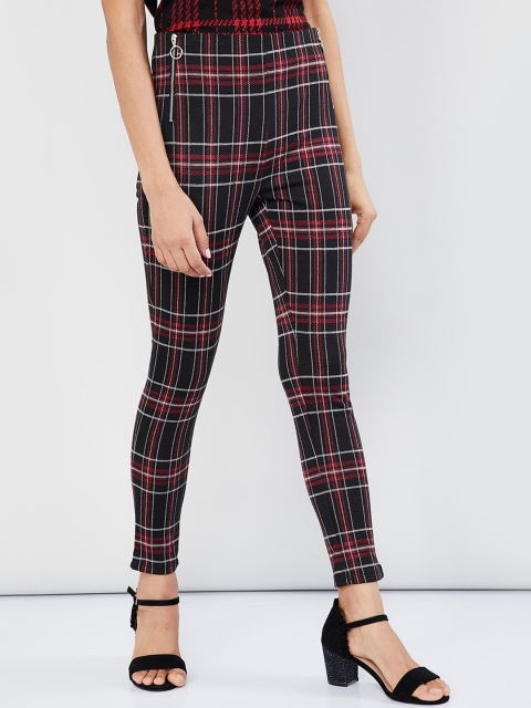 max Women Multicoloured Slim Fit Checked Regular Trousers, Multi