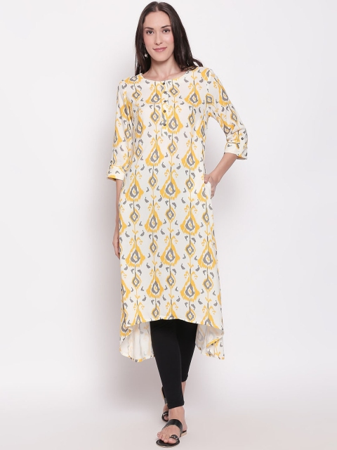 RANGMANCH BY PANTALOONS Women Cream-Coloured & Yellow Printed A-Line Kurta