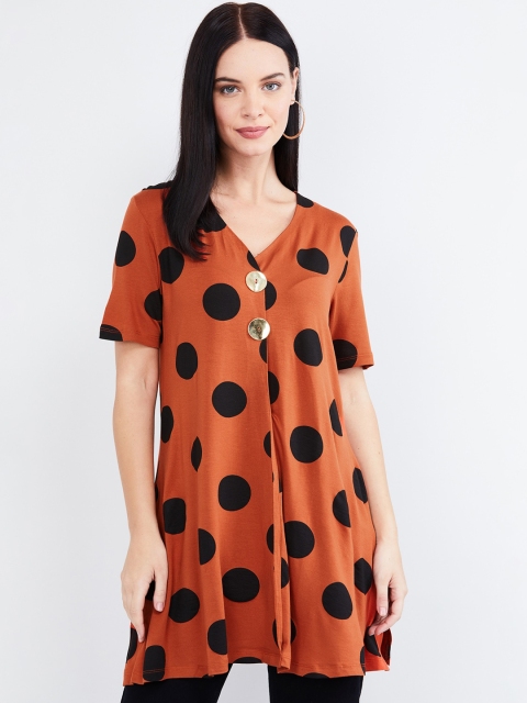 max Women Rust Orange Printed A-Line Top