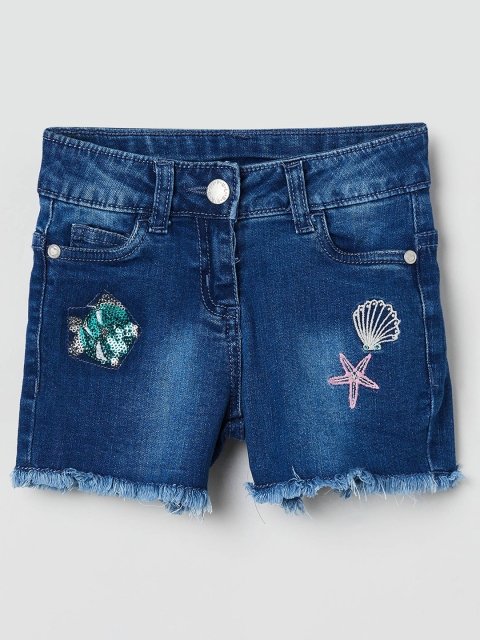 max Girls Blue Washed Regular Fit Denim Shorts