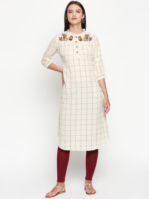 Lobaanya Women Off-White & Black Checked A-Line Kurta
