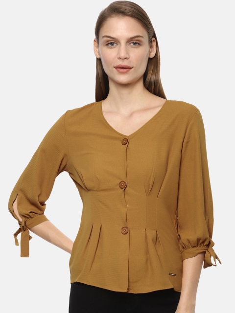 Van Heusen Woman Women Khaki Solid Cinched Waist Top