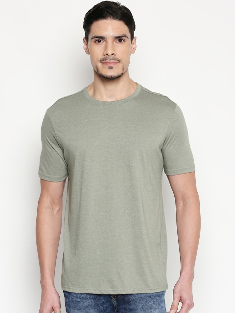 Spiritus by pantaloons Men Olive Green Solid Round Neck T-shirt