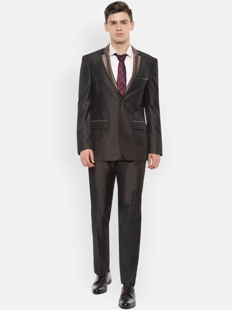 Louis Philippe Men Brown Solid Single-Breasted Formal Suit