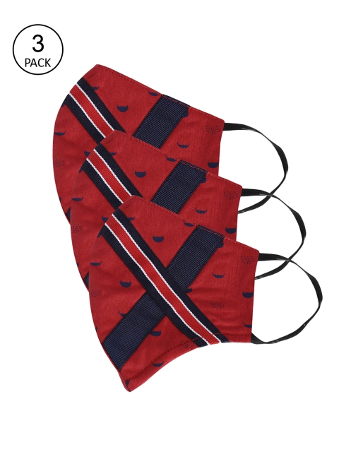 Bene Kleed Unisex Pack Of 3 Red & Navy Blue Printed 5-Ply Protective Outdoor Masks