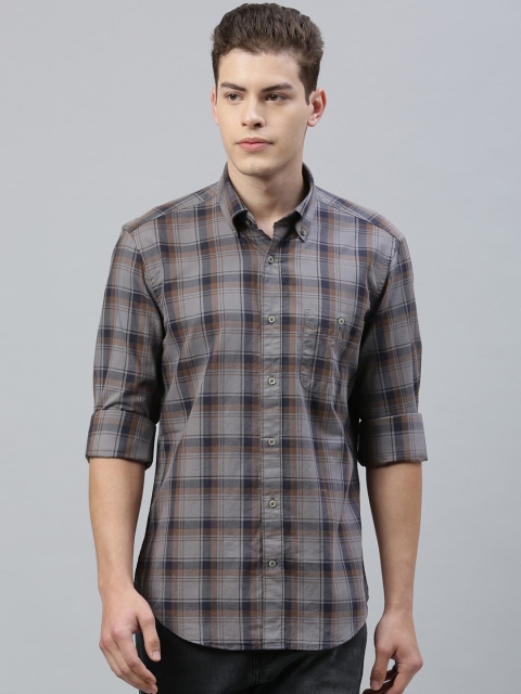 RARE RABBIT Men Grey & Black Tailored Fit Checked Casual Shirt