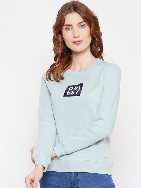 Octave Women Turquoise Blue Printed Sweatshirt