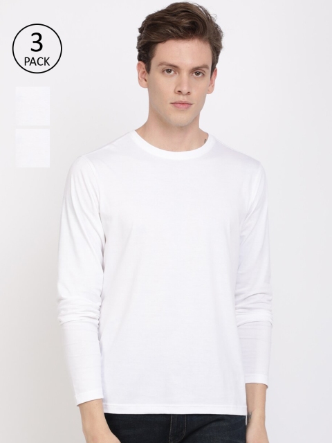 IVOC Men Pack Of 3 White Solid Round Neck T-shirts