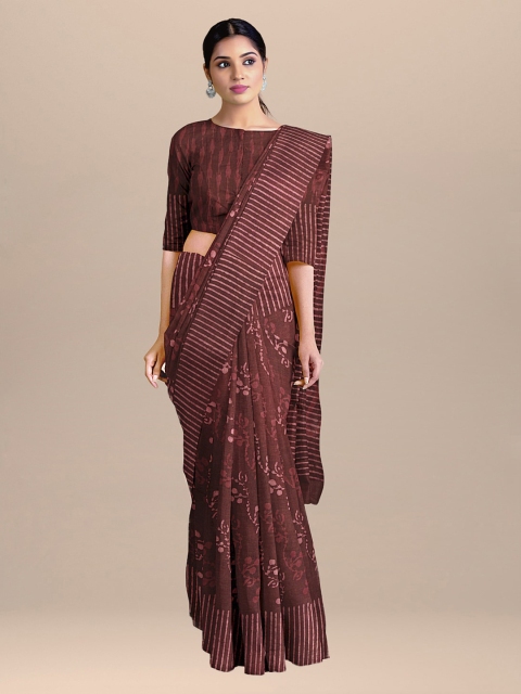 BharatSthali Maroon Printed Pure Cotton Saree
